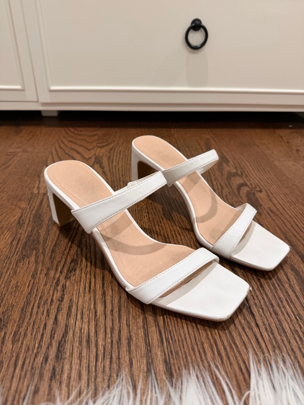 White Double Band Sandal Heels